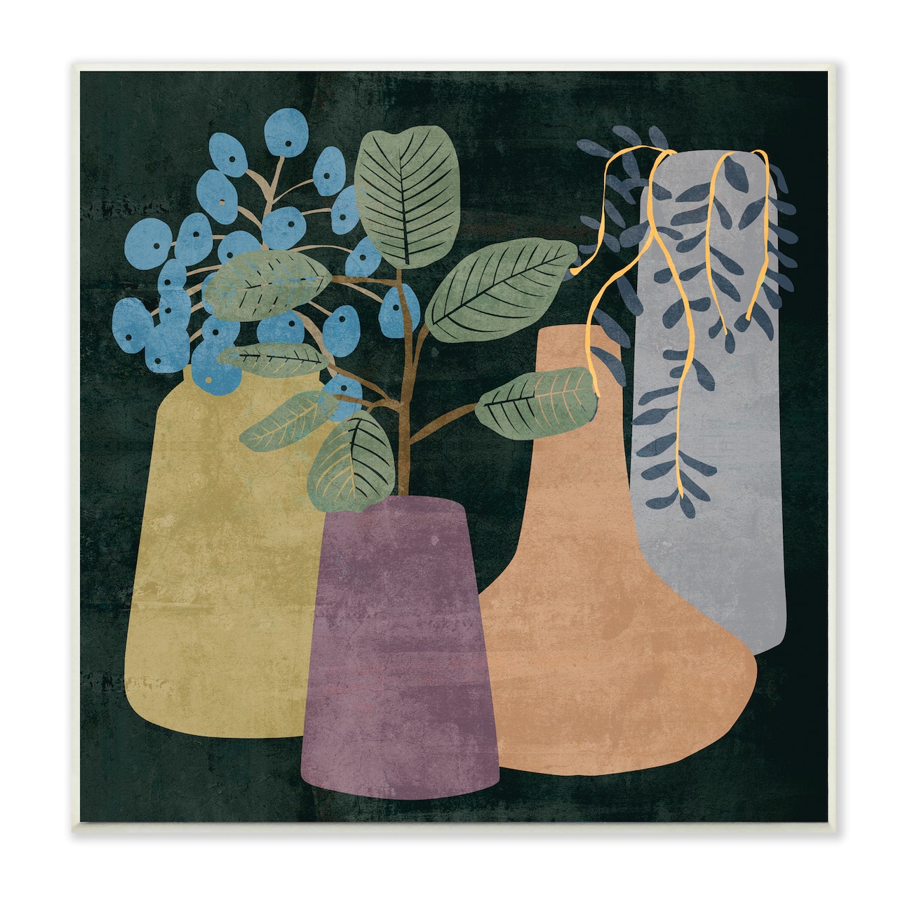 Stupell Industries Eucalyptus Plants in Decorative Vases over Black,12" x 12"